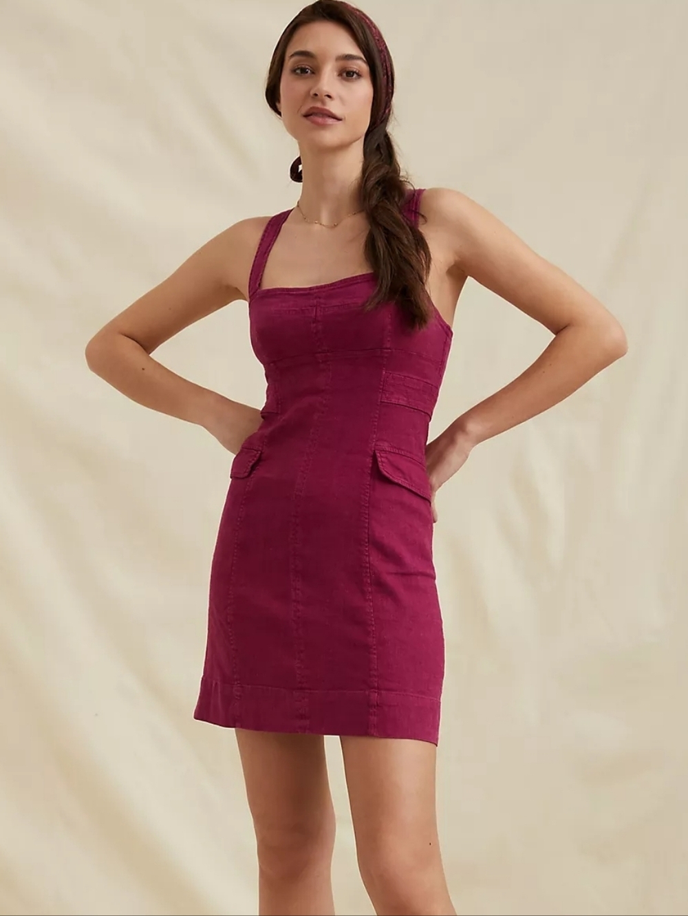 Anthropologie Square Neck Linen Blend Mini Dress New With Tags